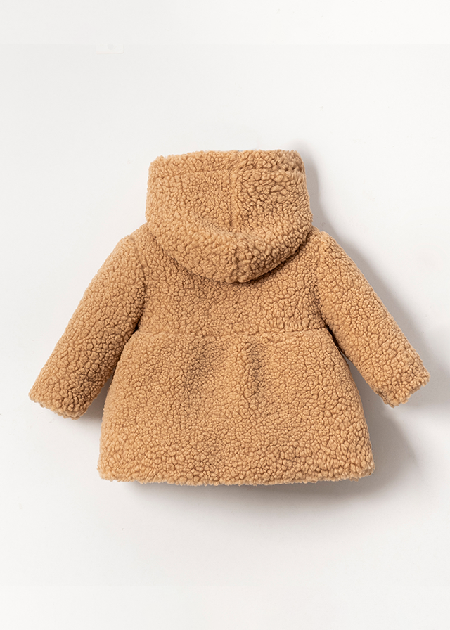 Elegant Girls Coat Made of Beige Fabric With Loops and Hood 3574 Mino Baby