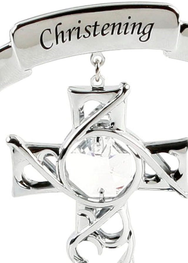 Ornament Placat cu Crom in Forma de Crec cu Cruce cu Cristal SP253 Crystocraft