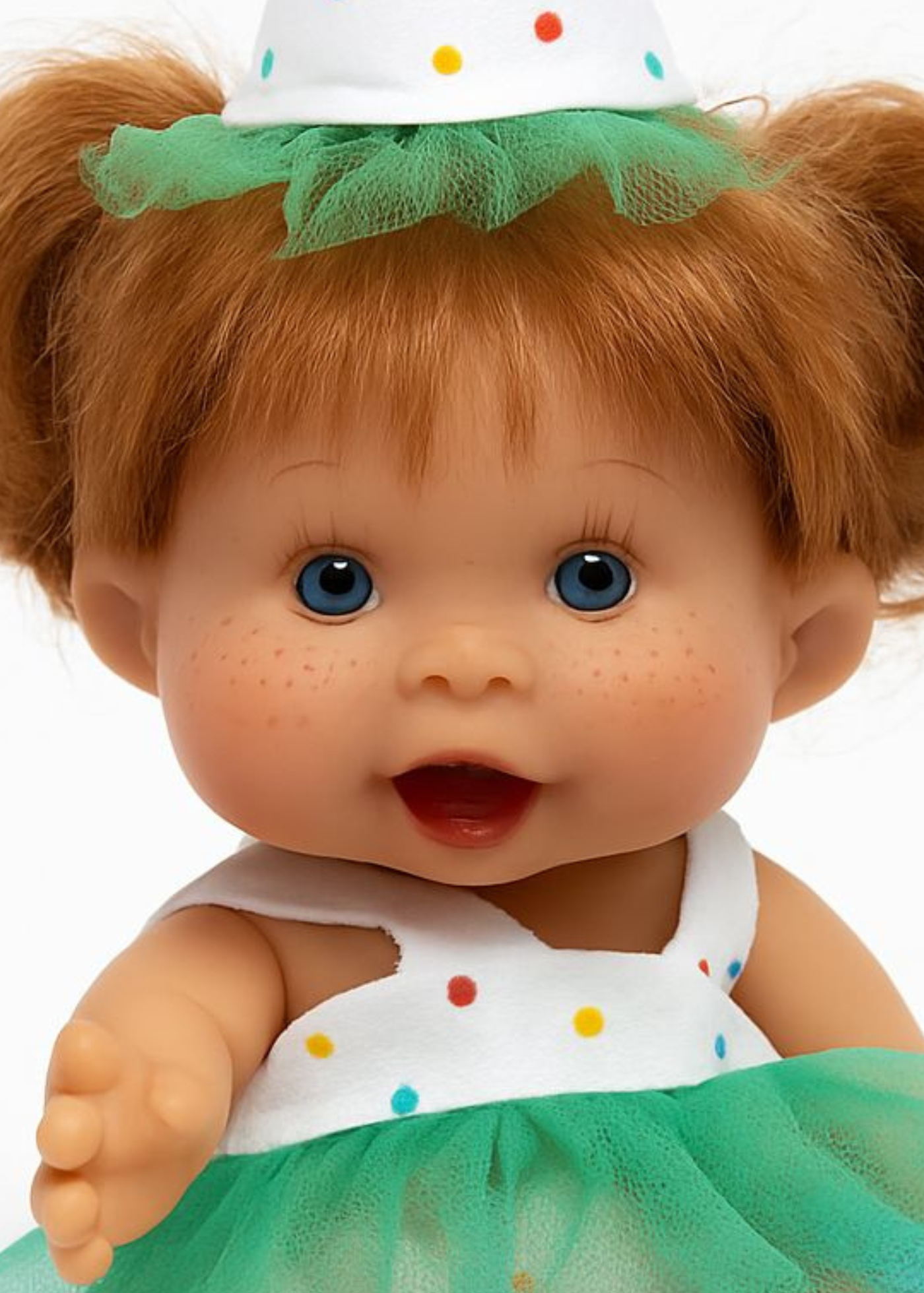 Papusa Parfumata Roscata Happy Birthday cu Rochita in Bretele Tull Verde si Turqoise - 21 cm - 0497 - Nines