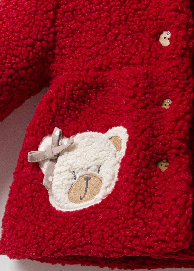 Elegant Girls Coat Made of Red Fabric With Loops and Hood 3368 Mino Baby