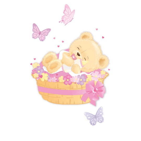 Felicitare Bebelusi Fetite Alba Urs Funda Roz 12x18 cm