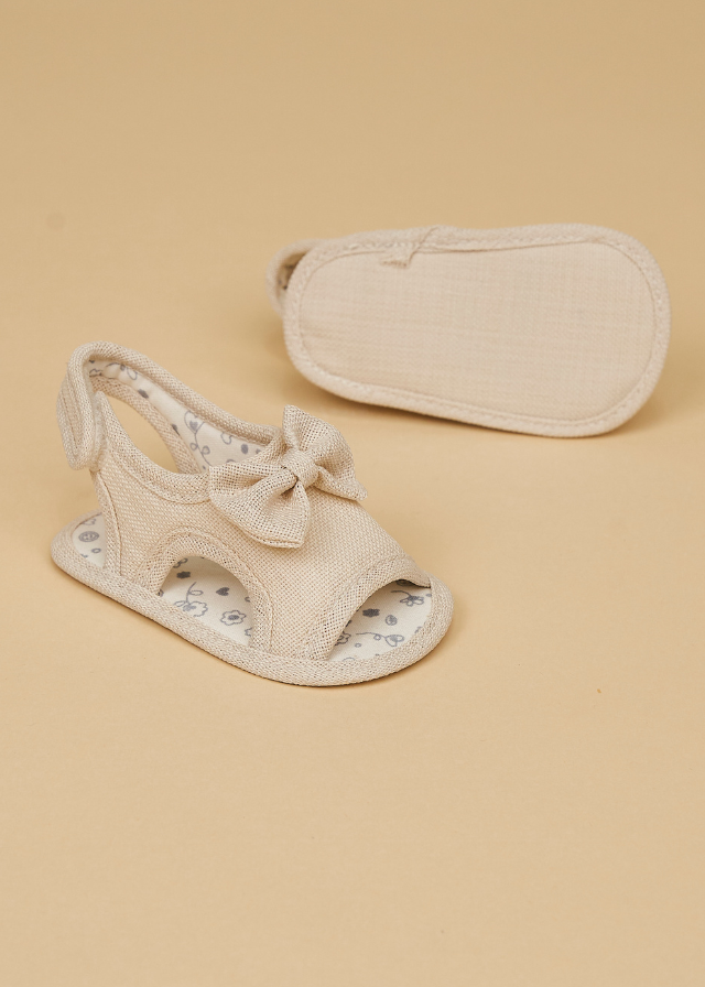 AnneBebe - Sandale din Bumbac Bej cu Funda pentru Fetite 231226 Sinderella