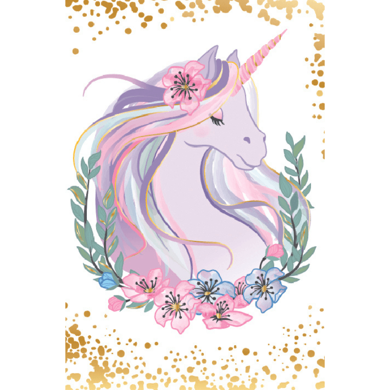 AnneBebe - Felicitare Bebelusi Fetite Unicorn Mov Gold Charming 12x18 cm