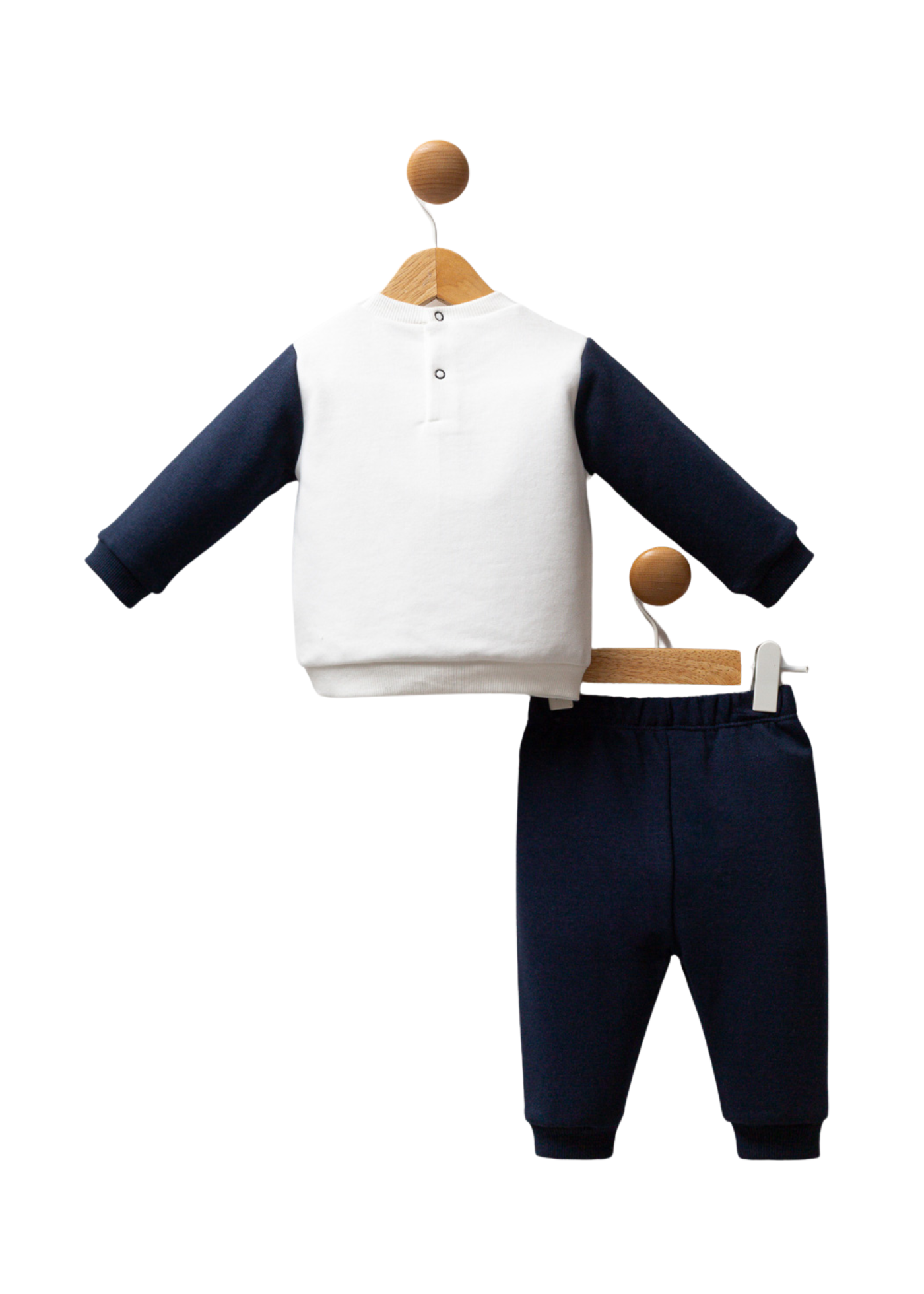 Trening 2 Piese Bluza Alb cu Maneci Bleumarin si Pantaloni Lungi Bleumarin USB2563 Us Polo Assn