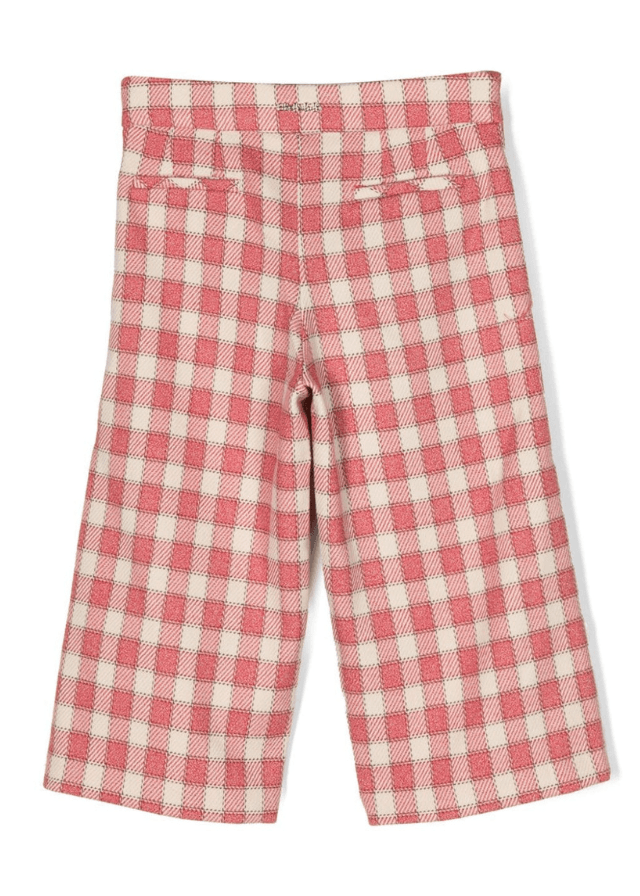 AnneBebe - Pantaloni Lungi Fete Stofa Carouri Roz/Bej 5775 Abel & Lula