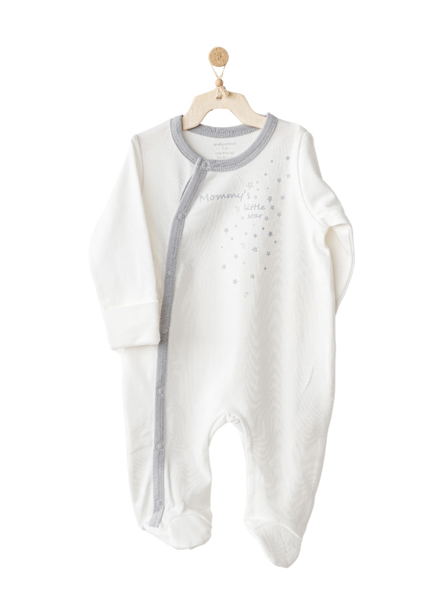 Salopeta Lunga Crem si Fes Gri cu Stele Mommy’s Little Star AC25705 Andywawa