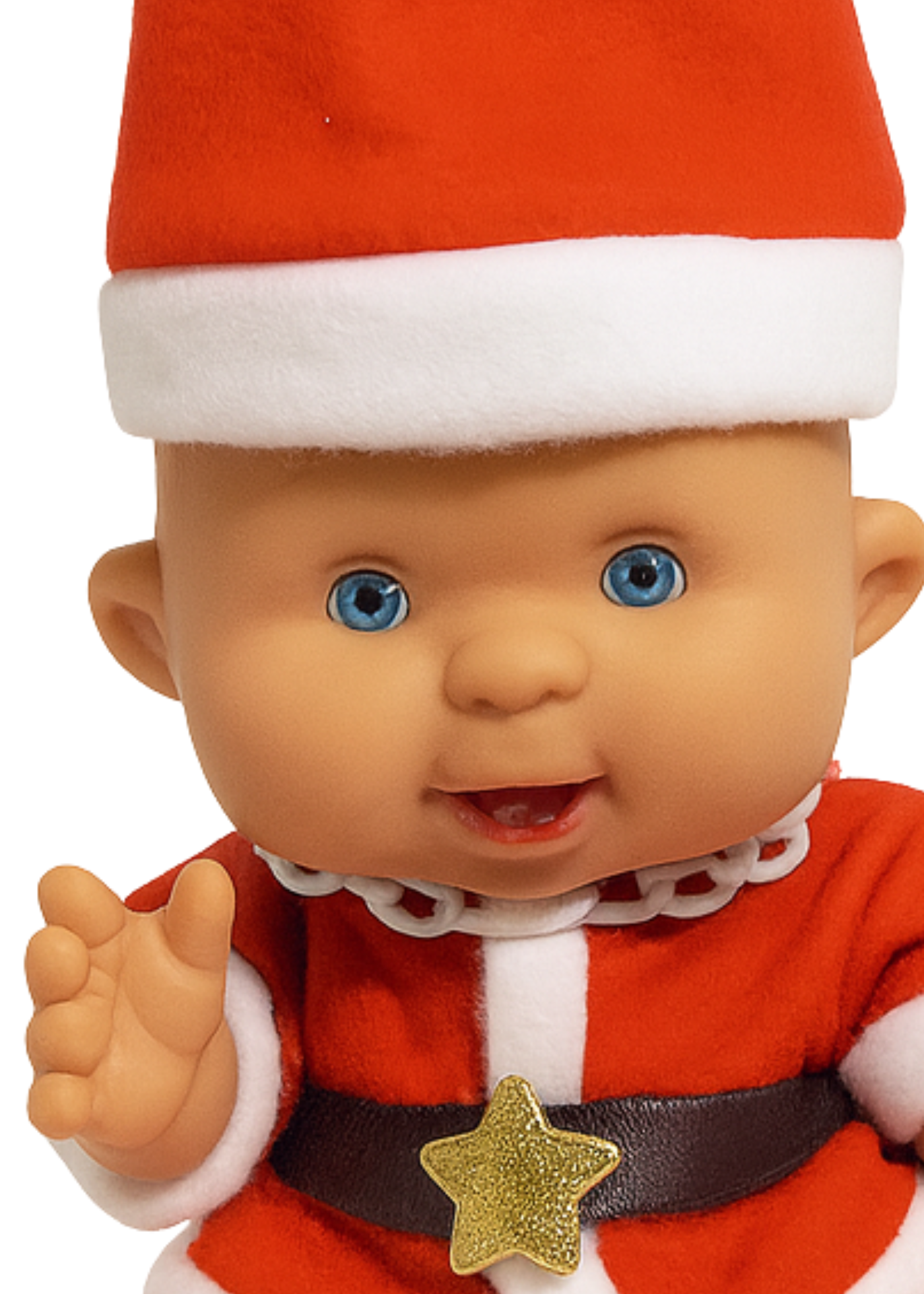 Papusa Parfumata Xmas Baietel Mos Craciun cu Pantaloni Scurti Rosii si Vesta Rosie cu Bordura Alba - 26 cm - 0489 - Nines