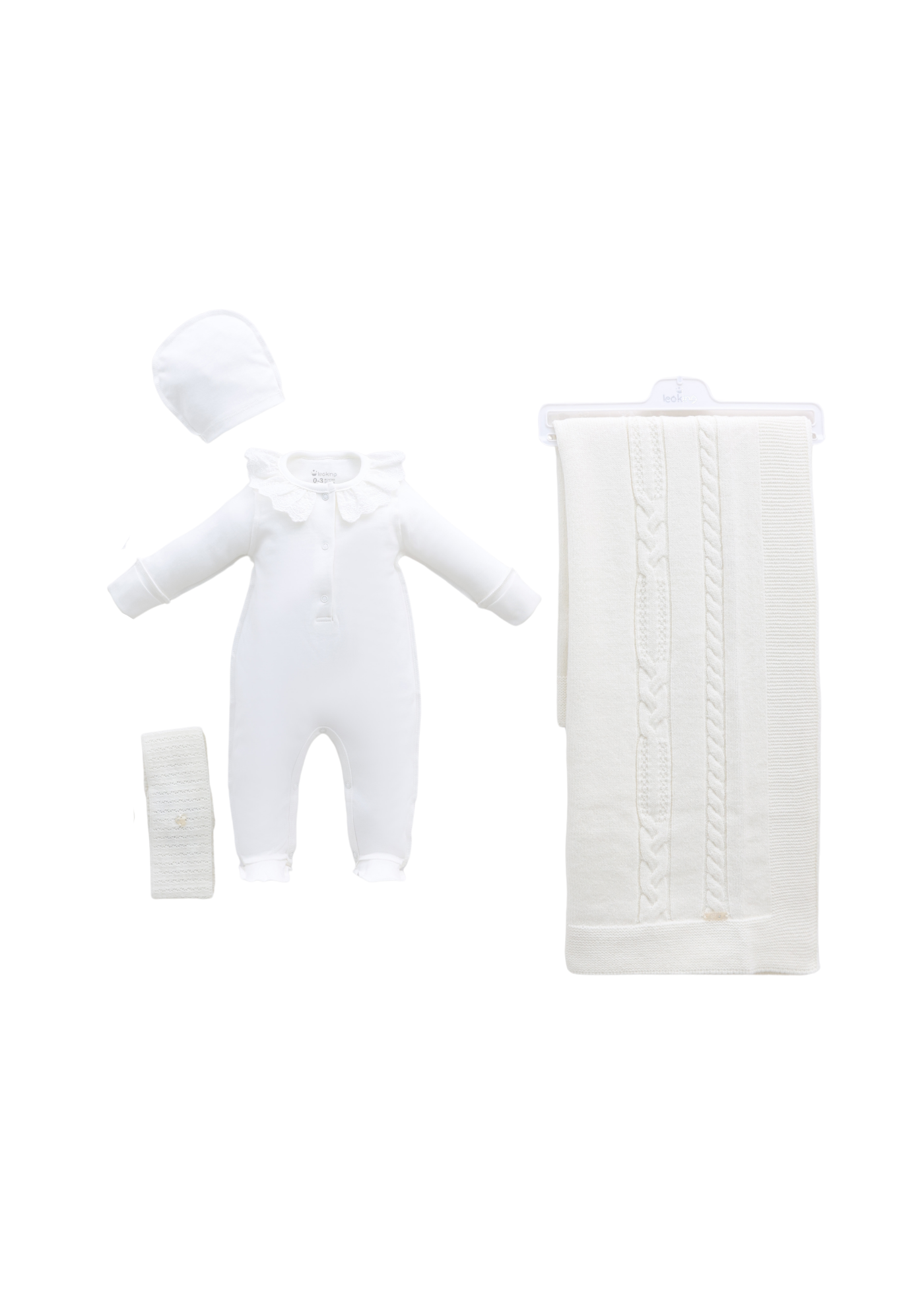 Set Maternitate 9 Piese Alb cu Lana Merinos 3436 Leo King