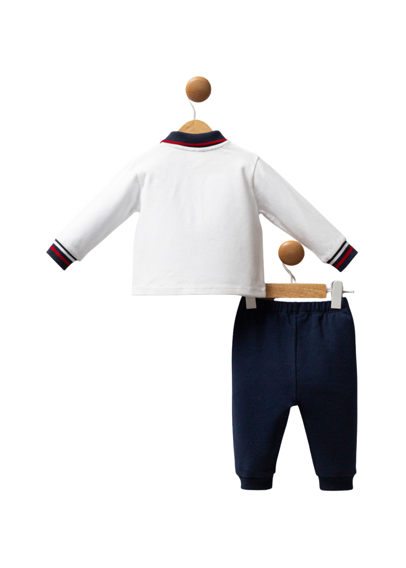 Set 2 Piese Bluza Alba Polo cu Guler Bleumarin si Pantaloni Lungi Bleumarin USB2534 V2 Us Polo Assn