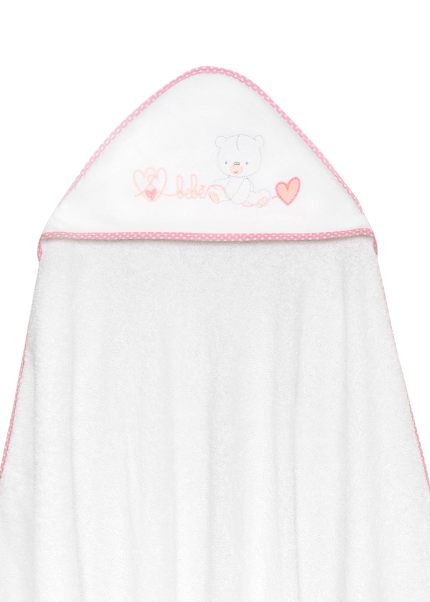 Prosop cu Capison 100x100 cm si Bavetica Alb-Roz cu Ursulet si Inimioare 01249-12 Interbaby