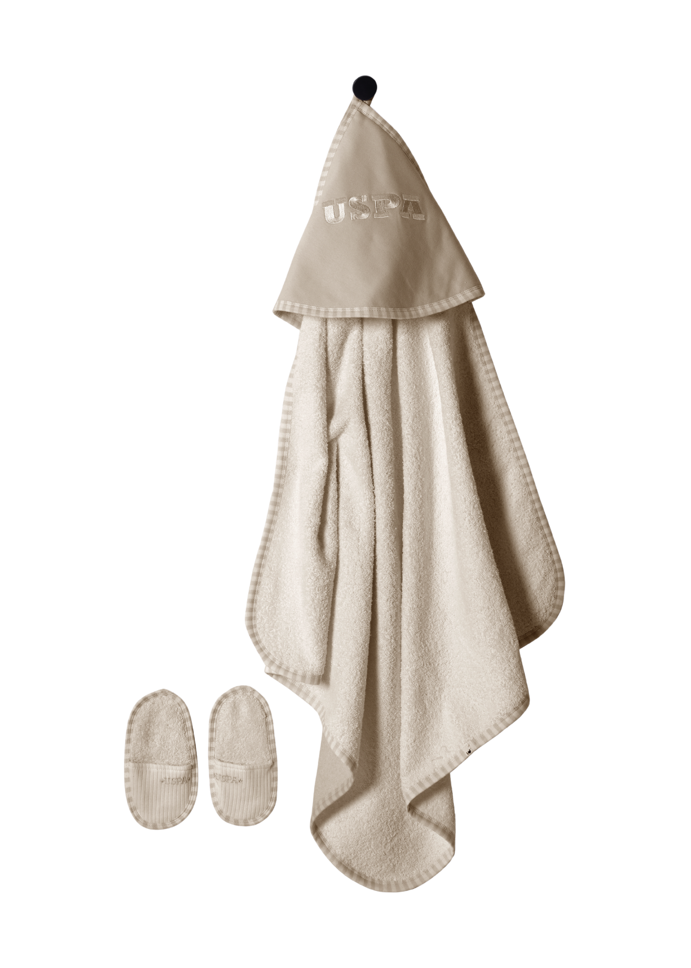 Set 4 Piese Halat si Prosop de Baie Crem cu Bleumarin USB2476 Us Polo Assn