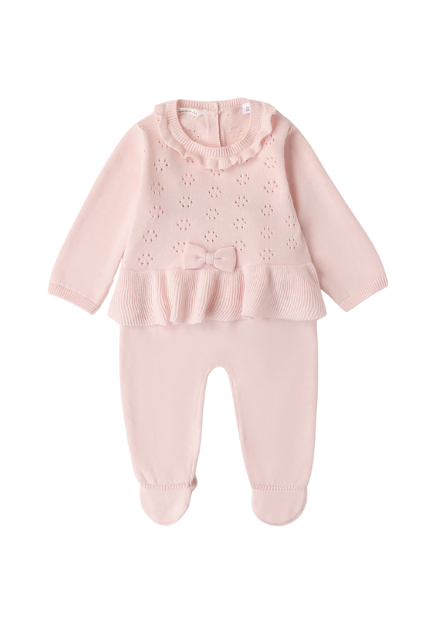 AnneBebe - Set 2 Piese Roz Tricotat, Bluza si Pantaloni pentru Fetite 8700 Minibanda