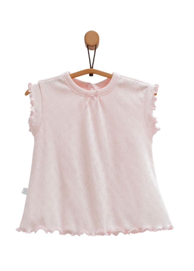 Set 2 Piese Roz Bumbac Perforat Top Maneca Scurta si Chilotel Move Girl TKK1681 Mell Sweet Baby