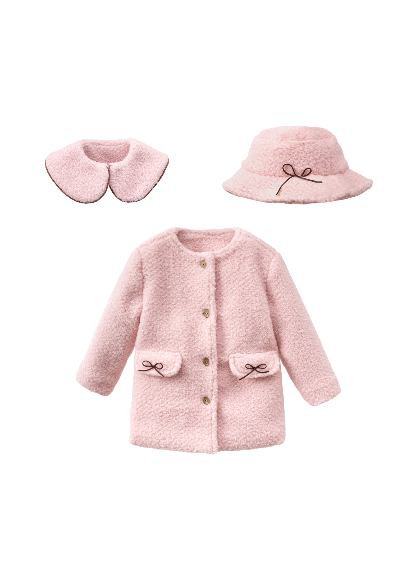 Palton Stofa Bucle Roz cu Guler si Palarie 3567 Mino Baby
