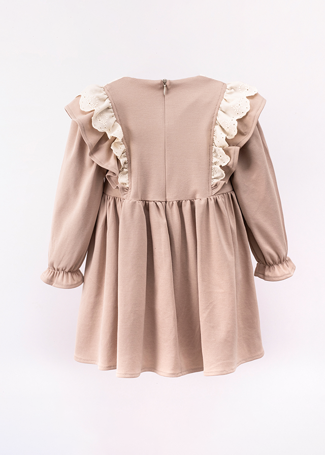 Beige dress with long lace sleeves on the bust and bow at the waist art 3554 Mino Baby