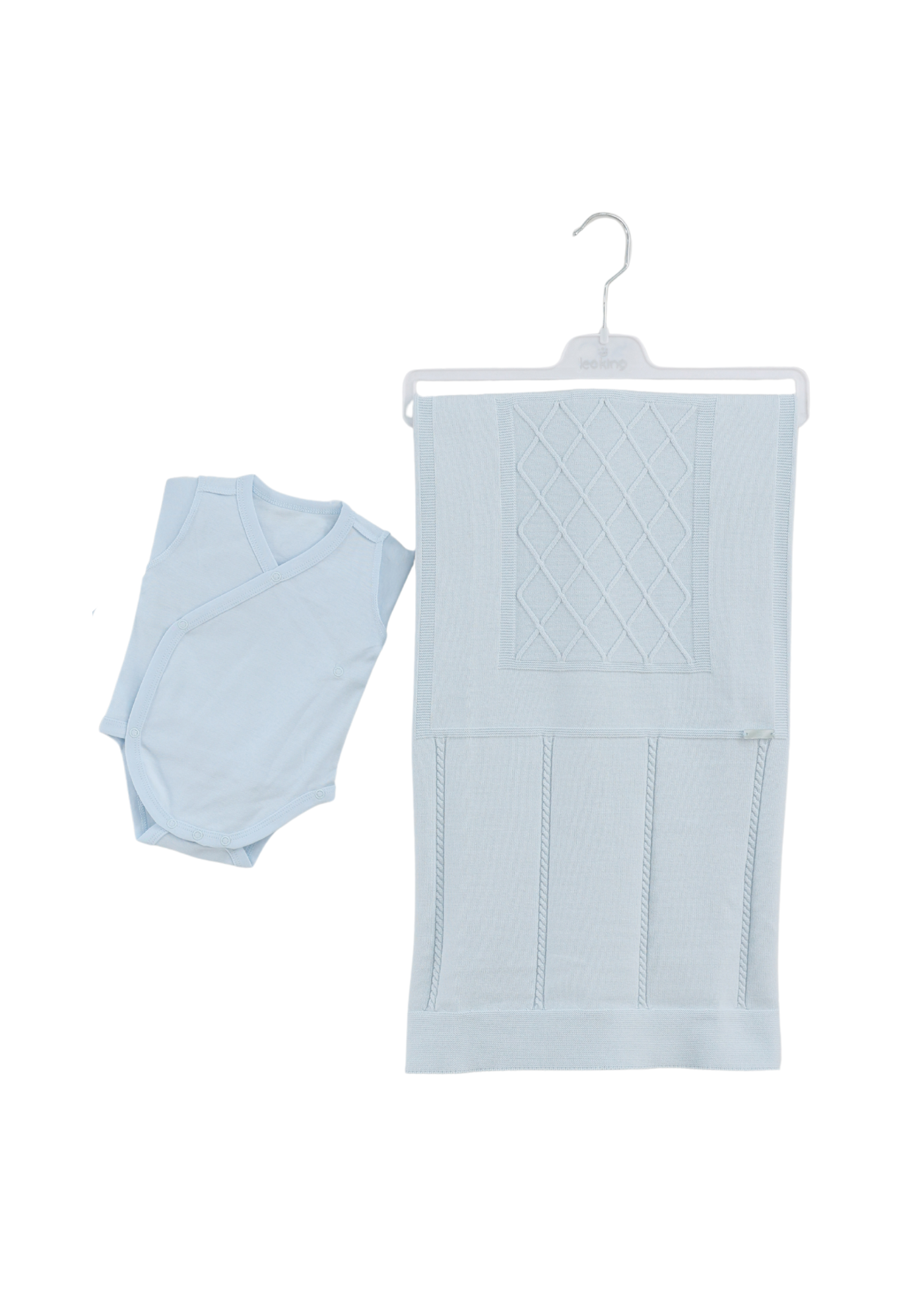 Set 6 Piese Maternitate Tricotat Bumbac Bleu cu Salopeta 3125 Leo king