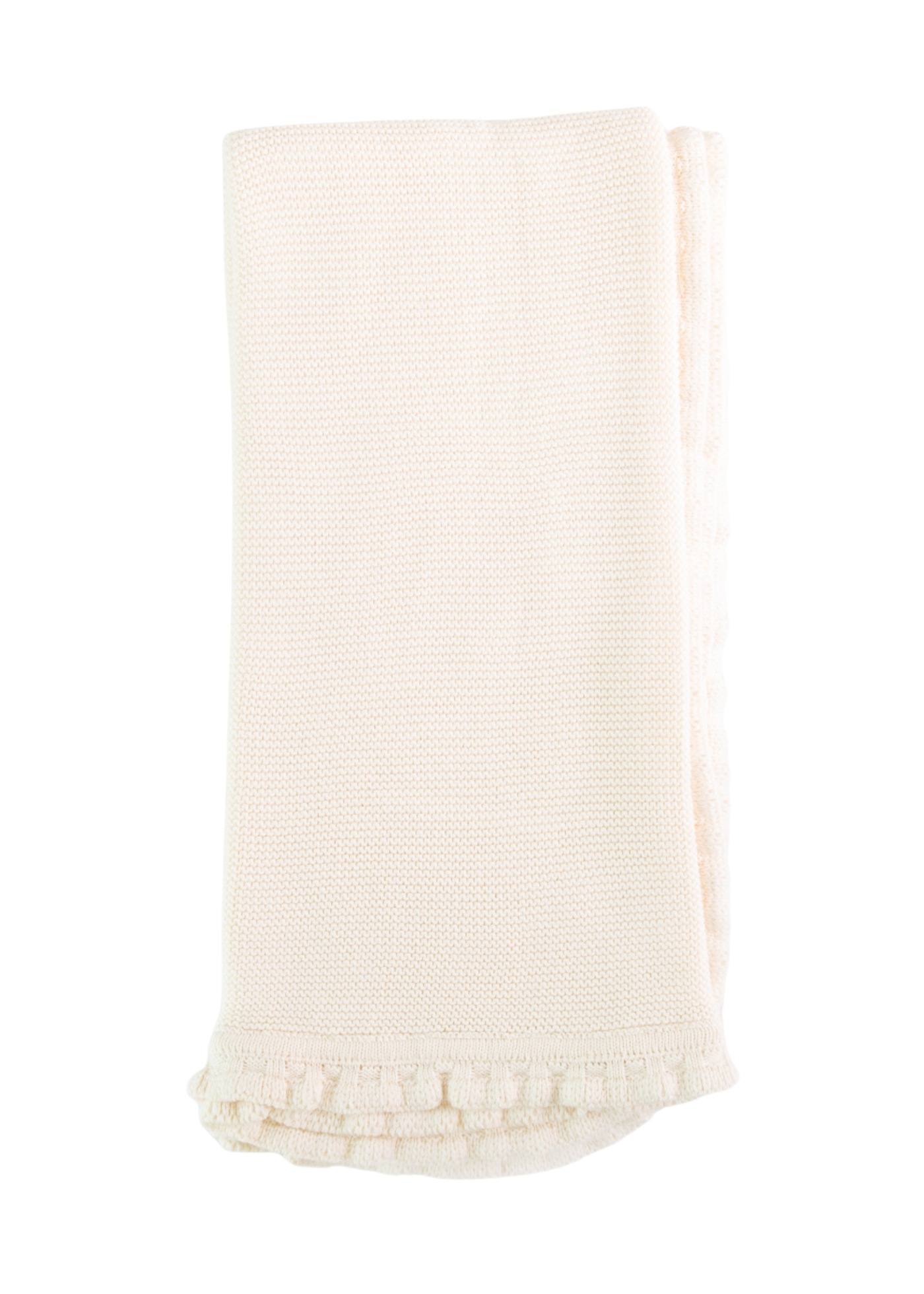 Pled Tricotat Ivory din Bumbac Organic cu Volan Tesatura Groasa S72921 KitiKate