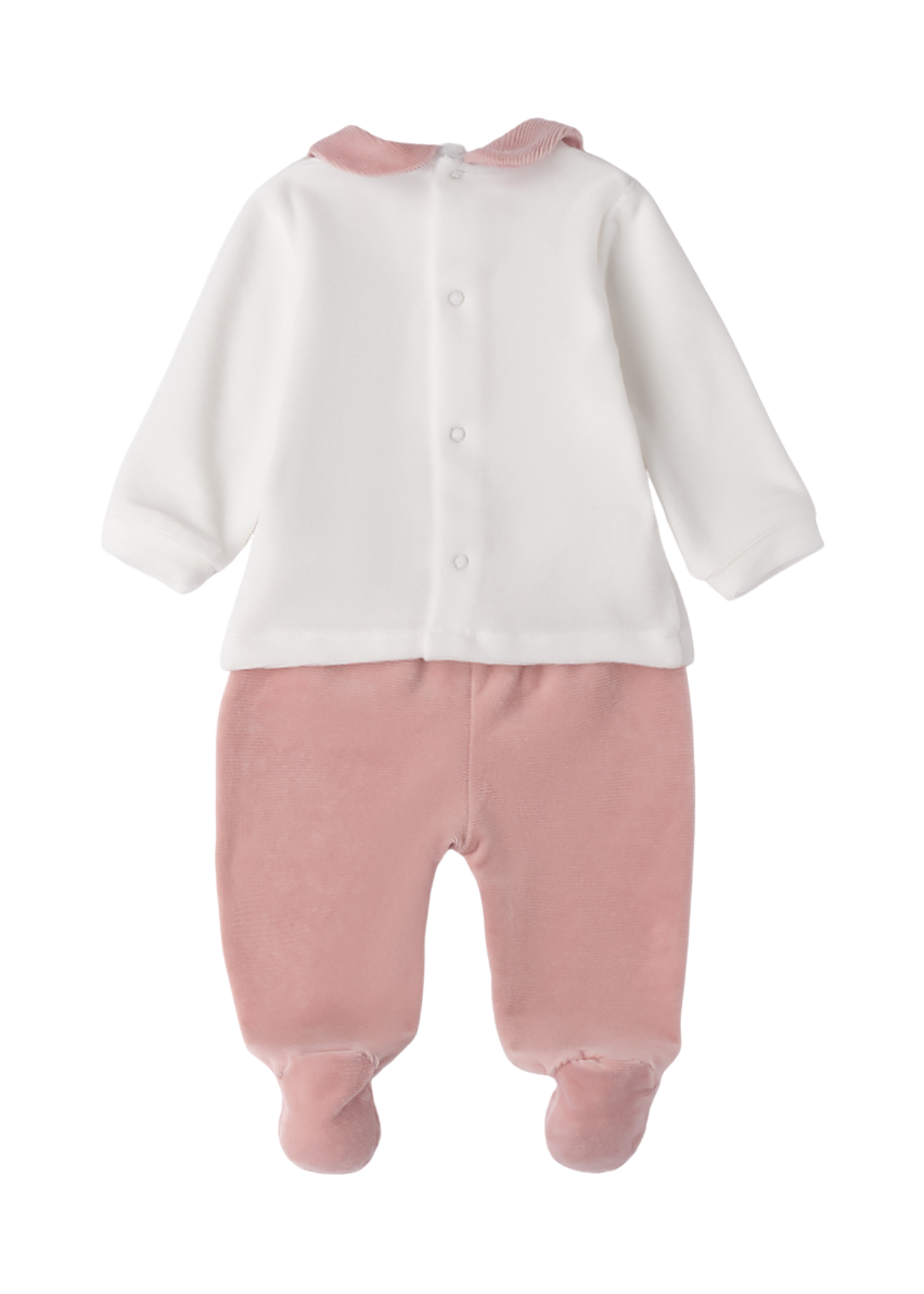 Set 2 Piese Velur Bluza si Pantaloni Crem cu Roz Pudra 3.F765/00 Minibanda