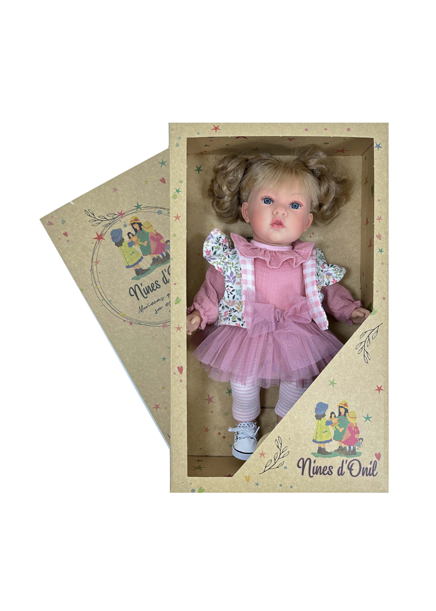 Papusa Parfumata Susette Blonda cu Mecanism, Fustita Tull Roz Pudra si Bluzita din Muselina  - 45 cm – 6533 – Nines