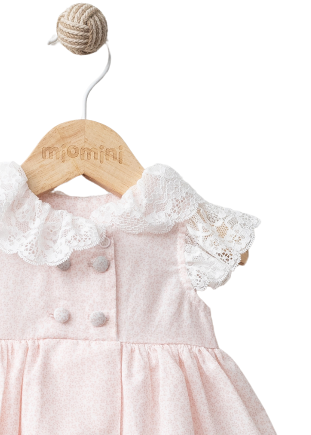Body cu Maneca Scurta Alb Imprimeu Flori Mici Roz cu Guler din Dantela 4301 MyMio