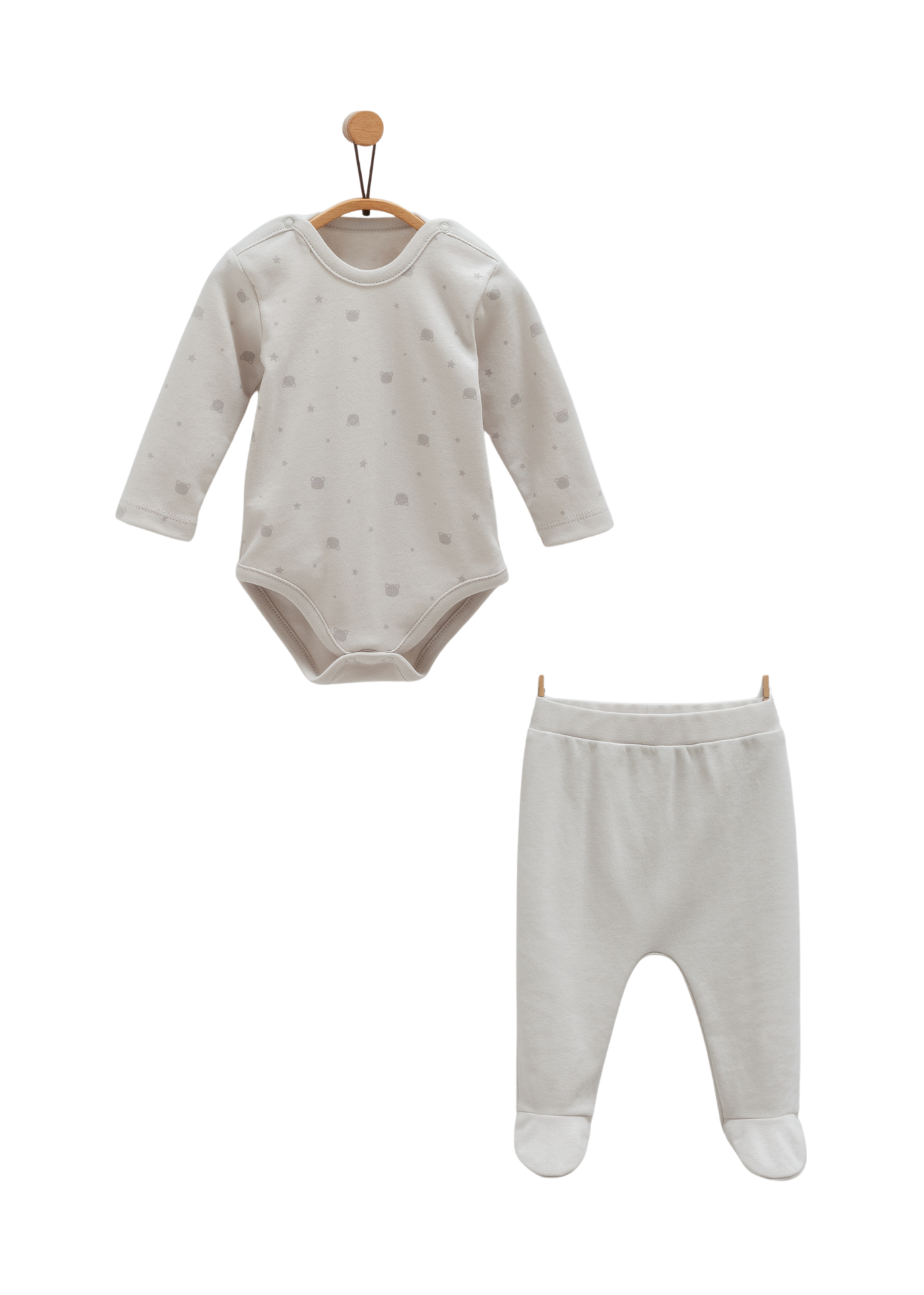 Set Cadou 4 Piese Nou Nascut 2 Body cu Maneca Lunga si 2 Pantaloni Lungi Gri cu Urs BPE1467 Mell Sweet Baby