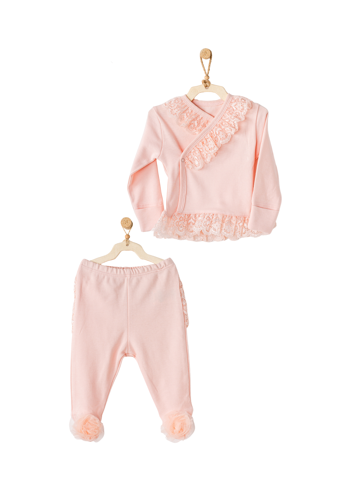 Set 4 Piese Nou Nascut Somon cu Dantela AC25592 Andywawa