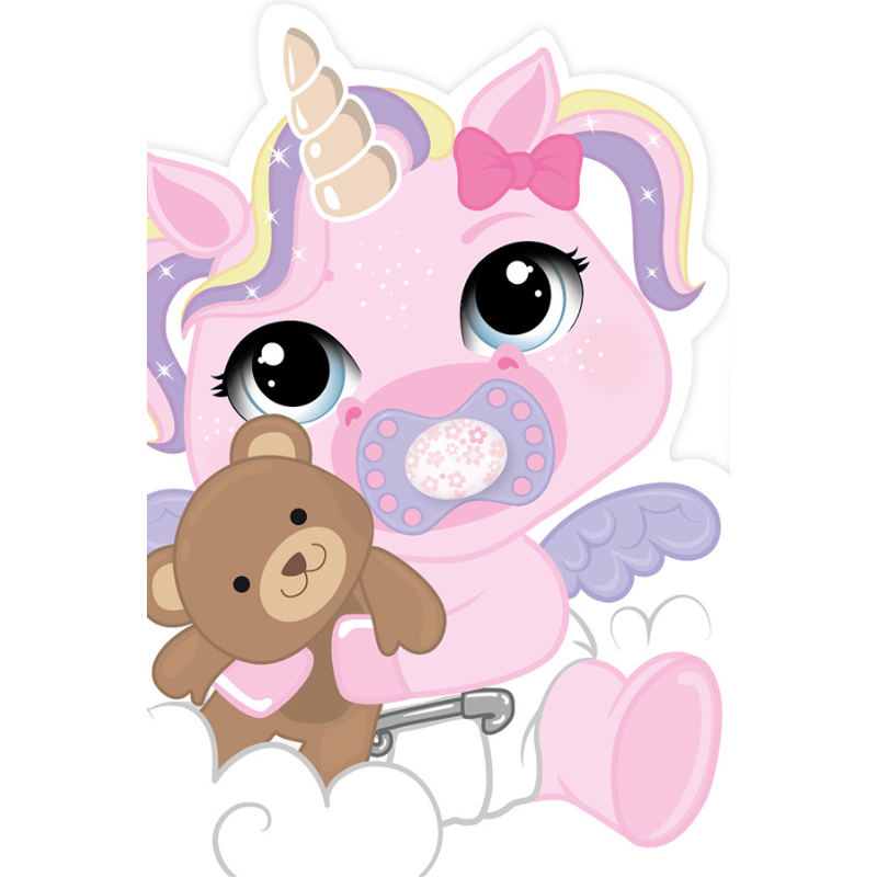 Felicitare Fetite Botez Baby Unicorn Ursulet 12x18 cm