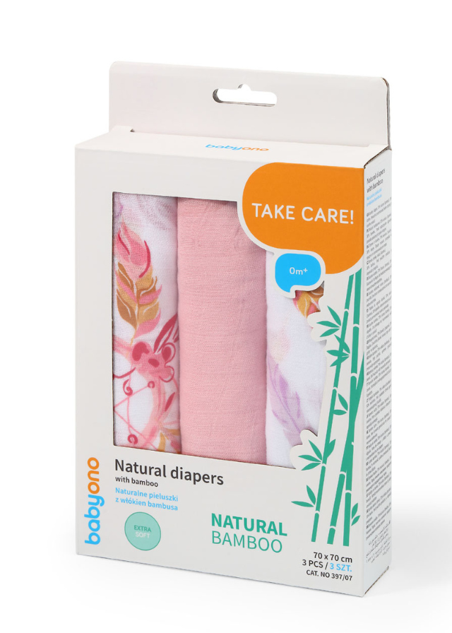 Scutece Bambus Alb-Roz 70x70 cm 397/07 BabyOno