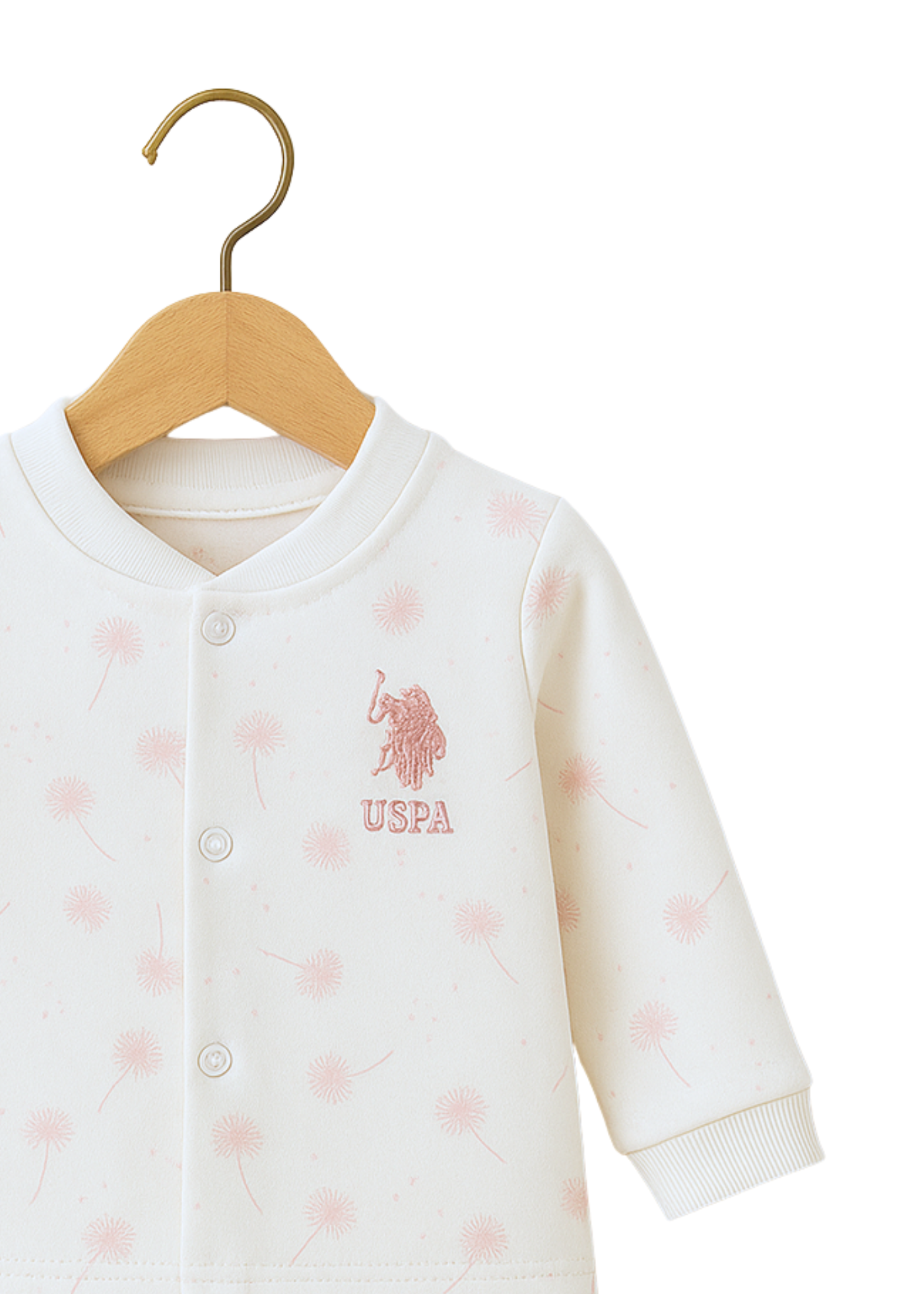 Set 2 Piese Bluza cu Capse si Pantaloni Lungi Crem cu Imprimeu Dandelion Roz USB2648 Us Polo Assn