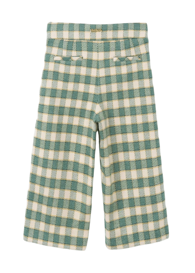 AnneBebe - Pantaloni Lungi Fete Stofa Carouri Verzi/Bej 5775 Abel & Lula