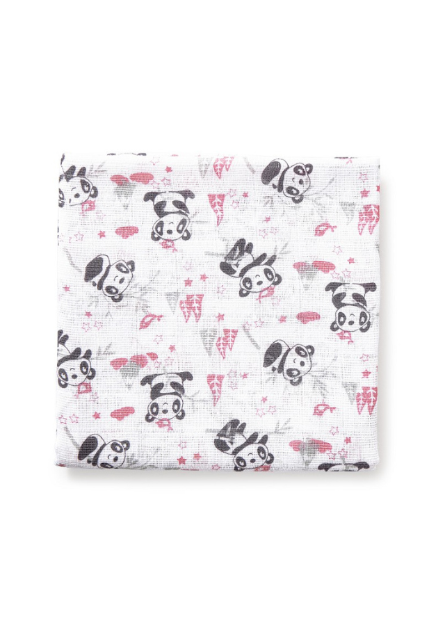 Set 3 Scutece Muselina Alb-Roz Imprimeu Panda 80x80 cm 98972-02 Interbaby