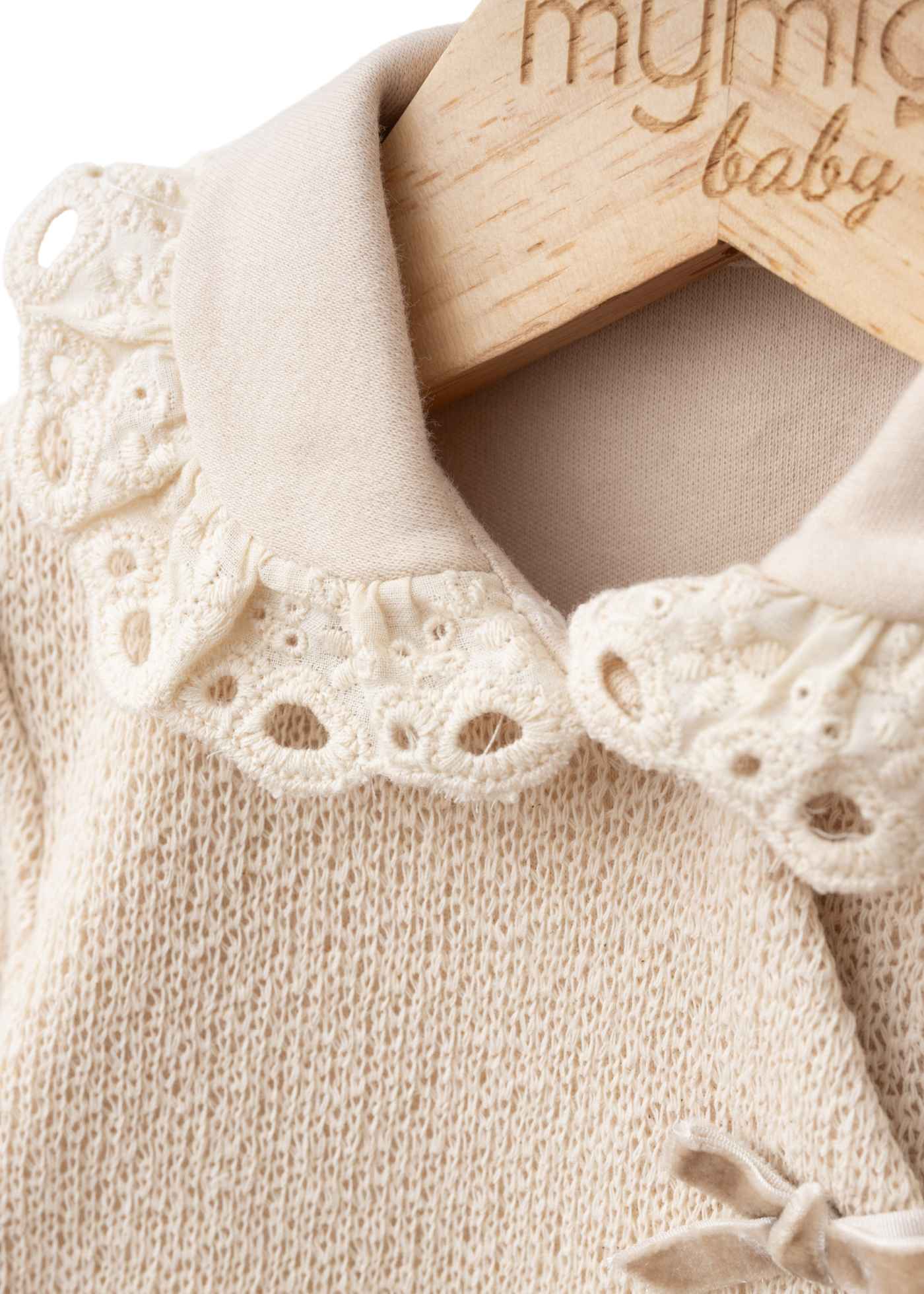 Salopeta Lunga Bej cu Tricot pe Bust si Dantela Bumbac 4361 MyMio