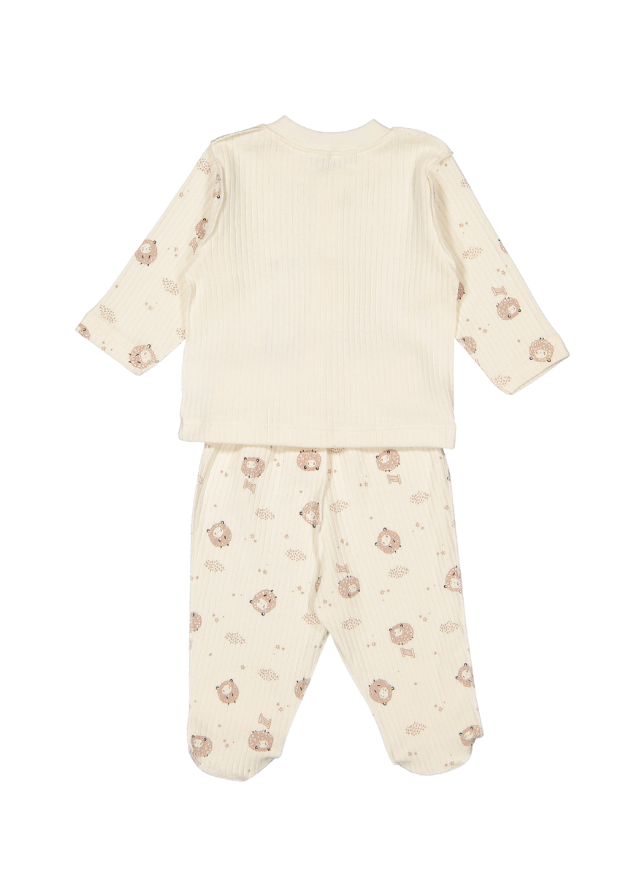 Set 2 Piese Bluza si Pantaloni Crem cu Imprimeu Oite Organic Little Lamb F1425 Bebetto