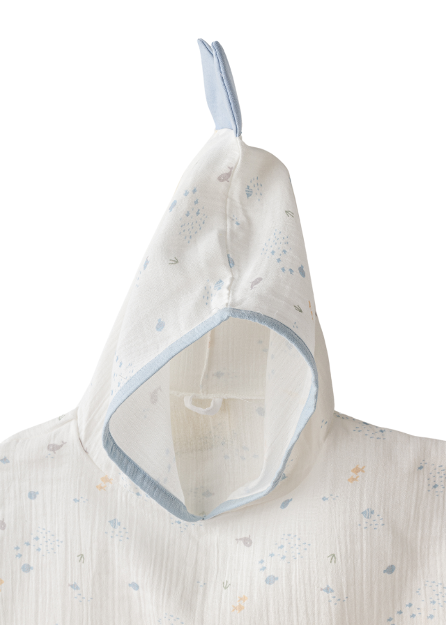 Poncho din Muselina Alb cu Bleu cu Imprimeu Pesti AC25612 Andywawa