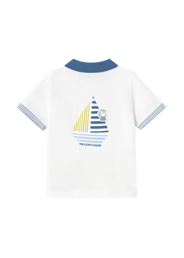 Tricou Polo Alb cu Albastru 1108 Mayoral