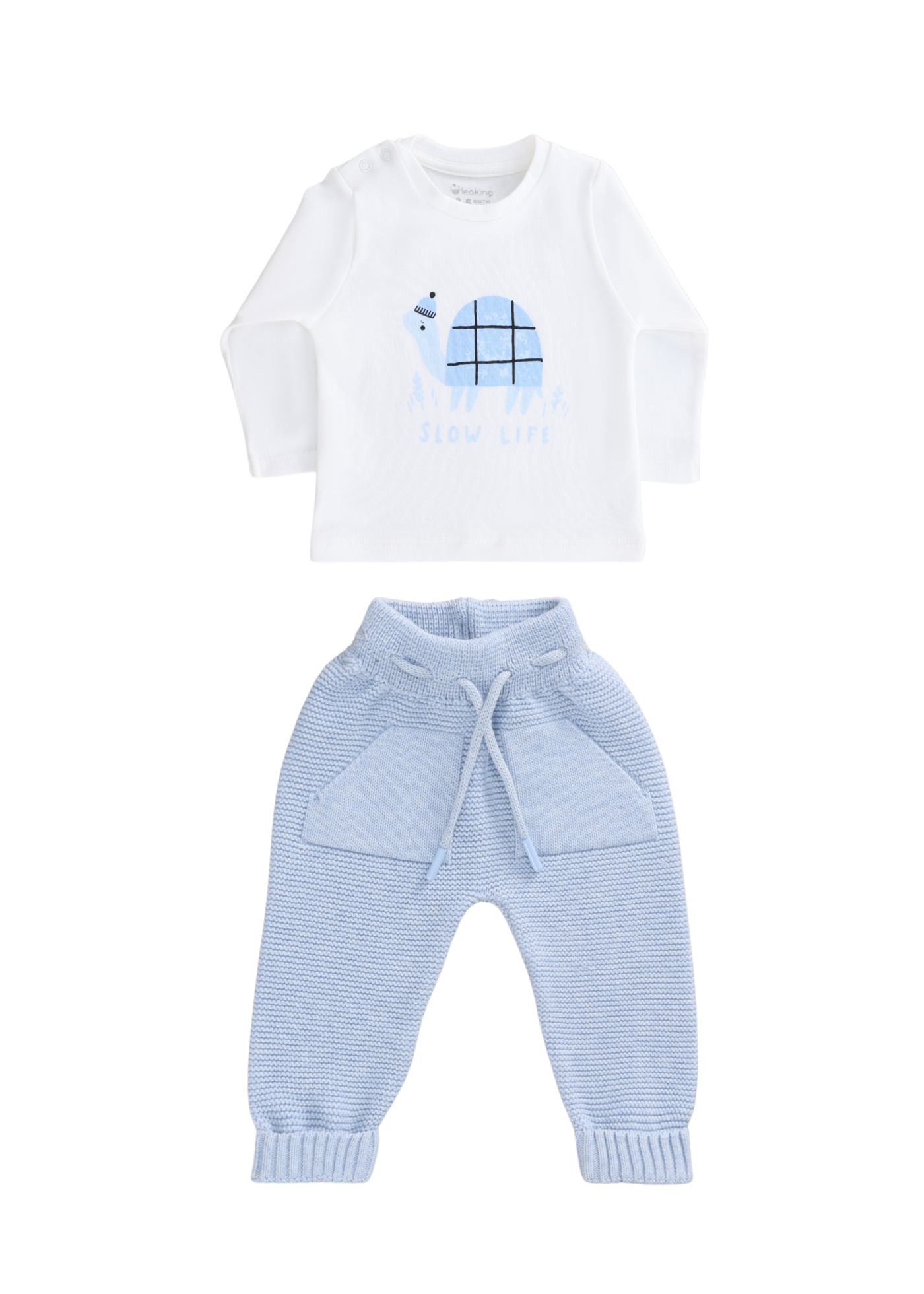 Set 3 Piese Bleu Tricotat Hanorac cu Blana la Guler 8011 Leo King
