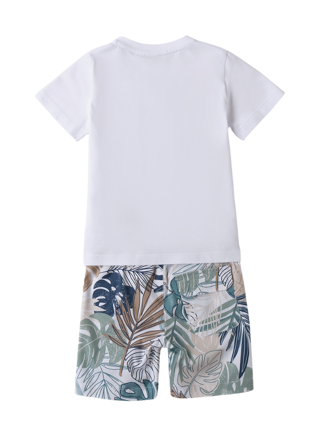 Set 2 Piese Tricou Alb si Pantaloni Scurti cu Imprimeu Tropical 0.B162/00 Sarabanda
