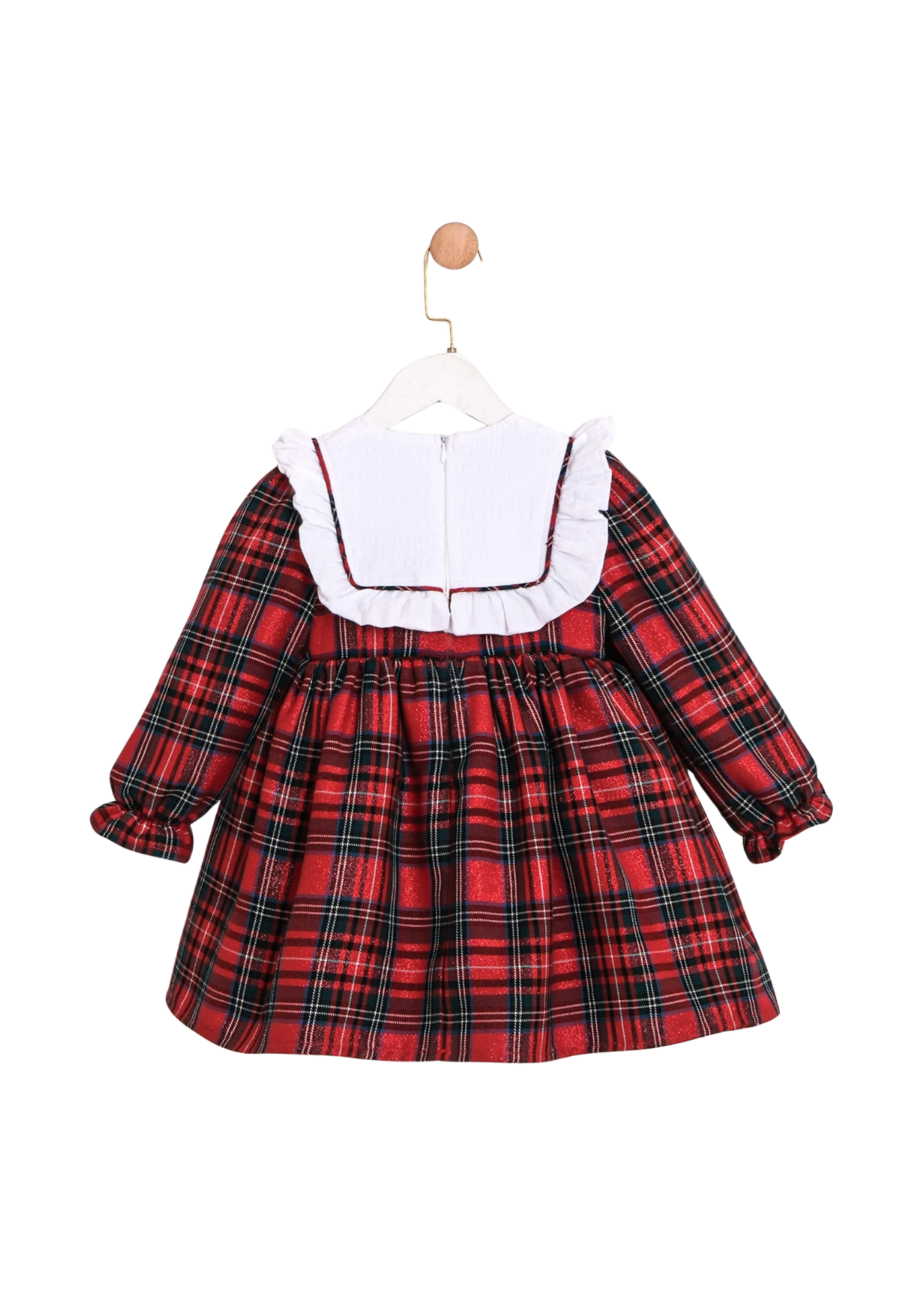 Rochie cu Maneca Lunga Rosie Ecosez cu Sclipici 3767 Mino Baby
