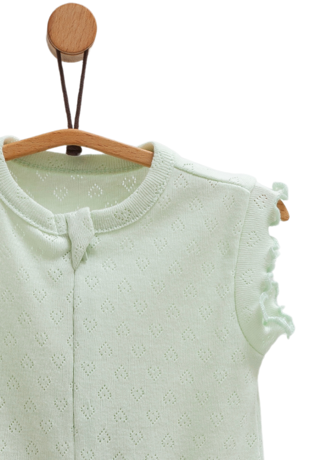 Salopeta Scurta Verde Bumbac Perforat cu Fermoar Move Girl TK1680 Mell Sweet Baby