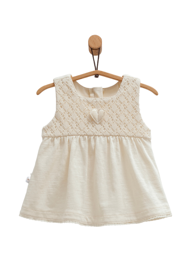 Set 2 Piese bej top cu Bretele cu Dantela Crosetata si Pantaloni Scurti Raschels Touch TKK1781 Mell Sweet Baby