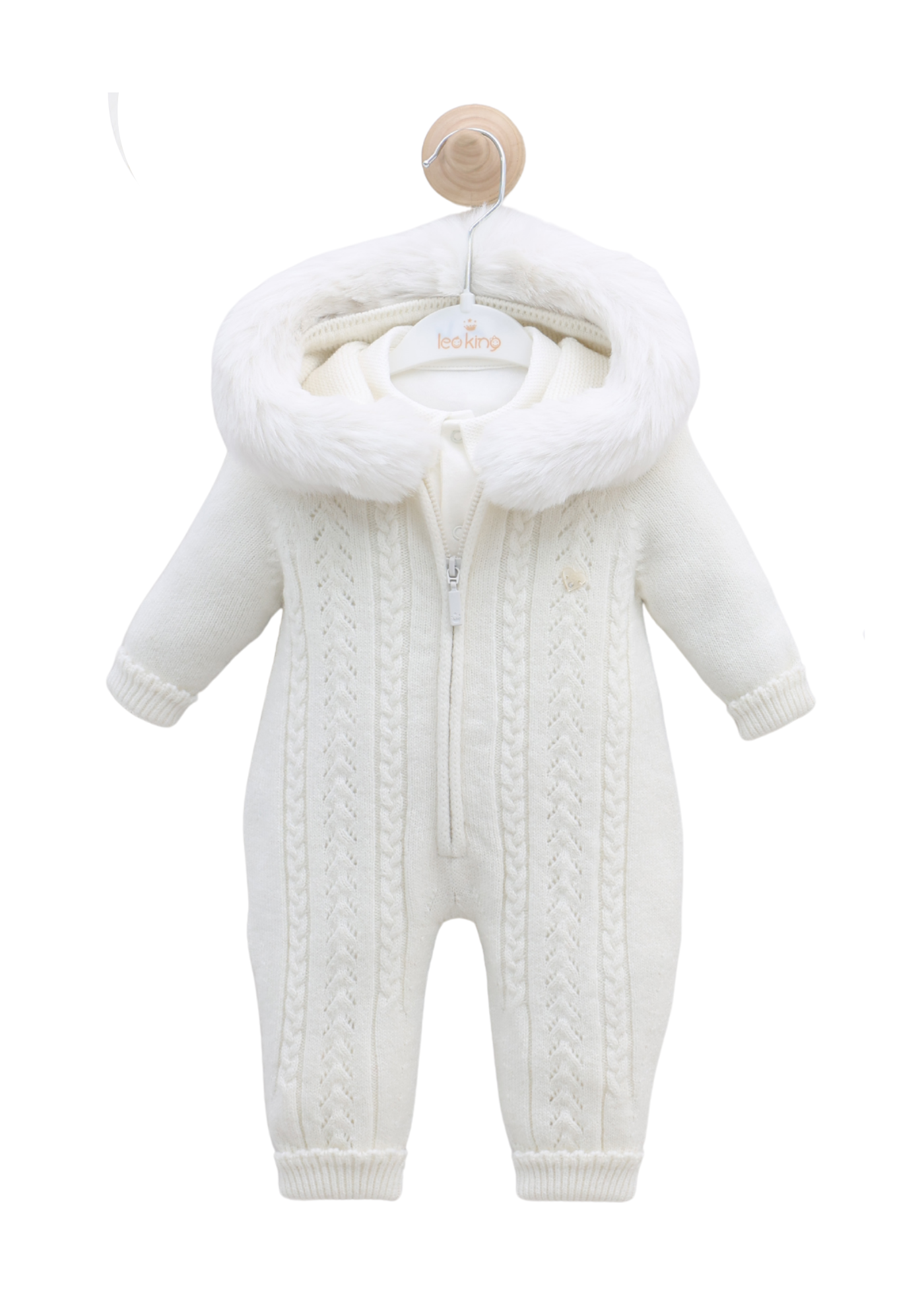 Set Salopeta Lunga Alba cu Lana Merinos cu Gluga si Blana si Salopeta Lunga Bumbac 9341 Leo King