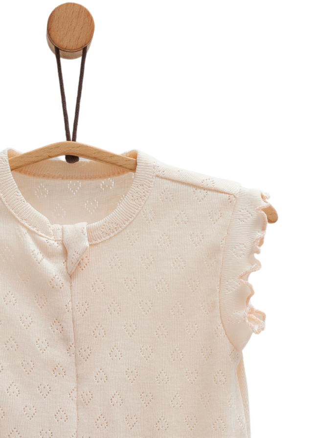 Salopeta Scurta Somon Bumbac Perforat cu Fermoar Move Girl TK1680 Mell Sweet Baby