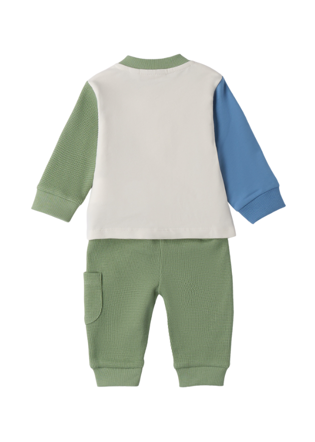 Trening 2 Piese Bej cu Verde Hanorac cu Fermoar si Pantaloni Lungi 3.B656/00 Minibanda