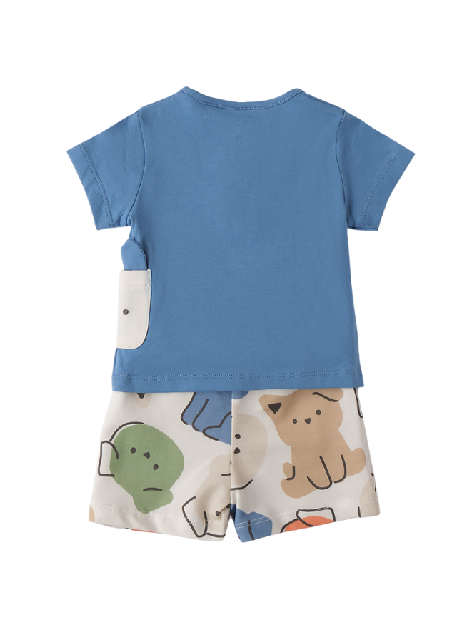 Set 2 Piese Tricou Albastru si Pantaloni Scurti cu Imprimeu Catei 3.B638/00 Minibanda