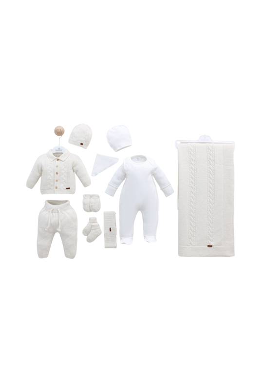 Set Maternitate 10 Piese Alb cu Lana Merinos 3444 Leo King