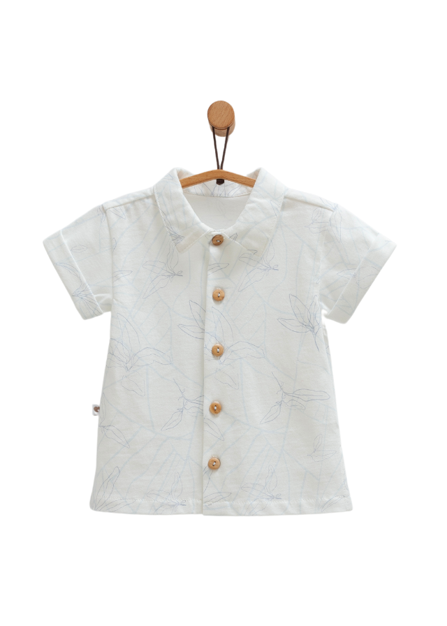 Set 2 Piese Camasa Crem cu Maneca Scurta si Pantaloni Scurti Bleu Serenity Boy TKE1750 Mell Sweet Baby