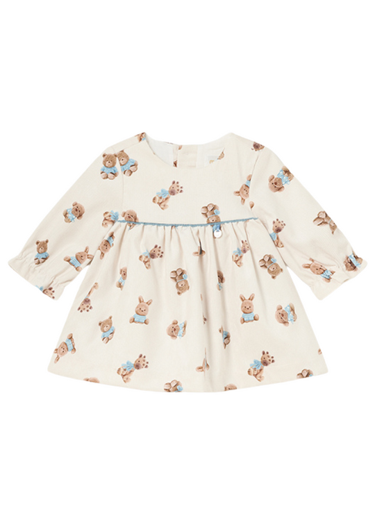 Rochie Bej din Reiat cu Maneca Lunga Imprimeu Ursi 2810 col 36 Mayoral