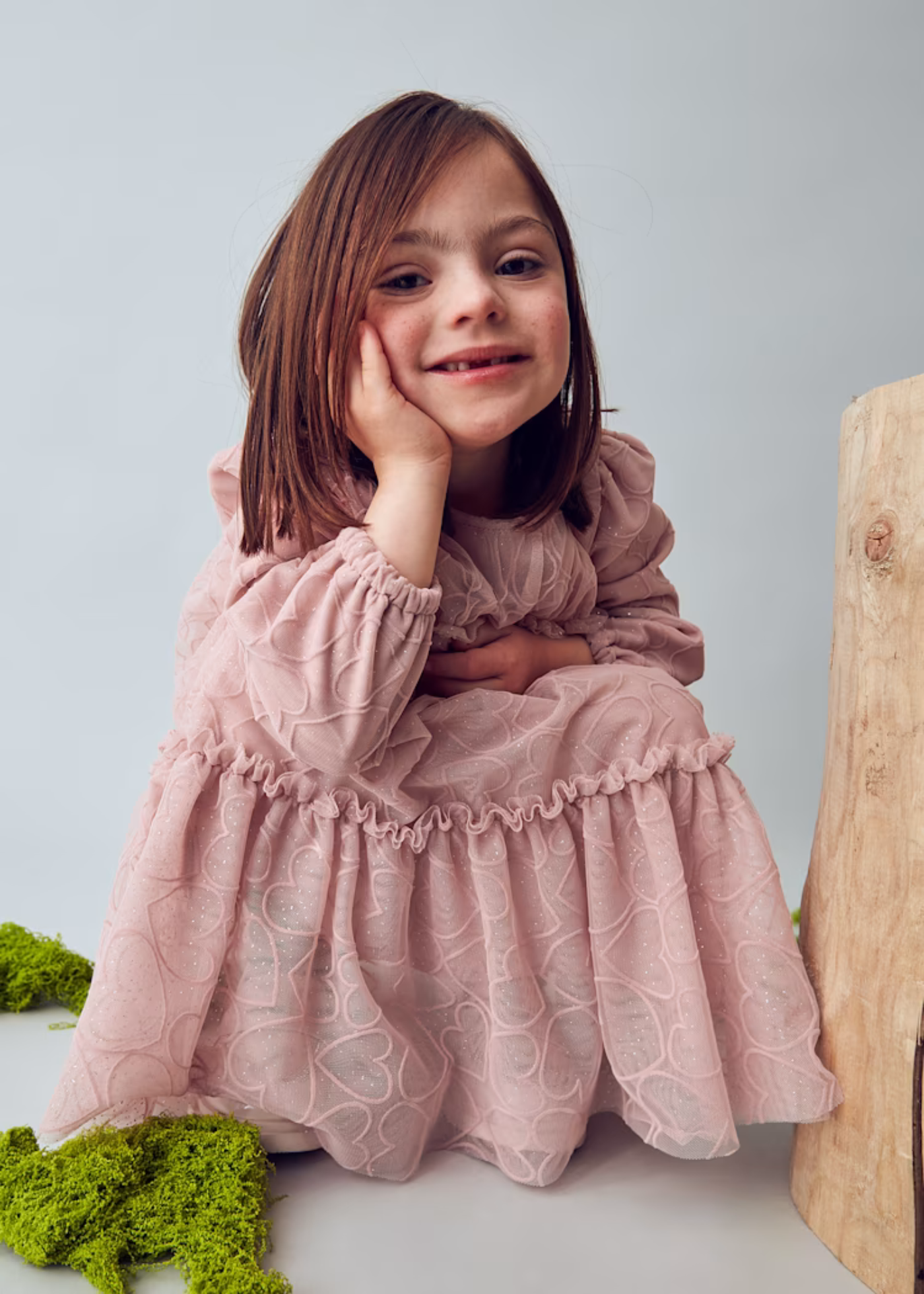 Rochie roz pudra cu maneca lunga din sifon fantasia 4919 Mayoral