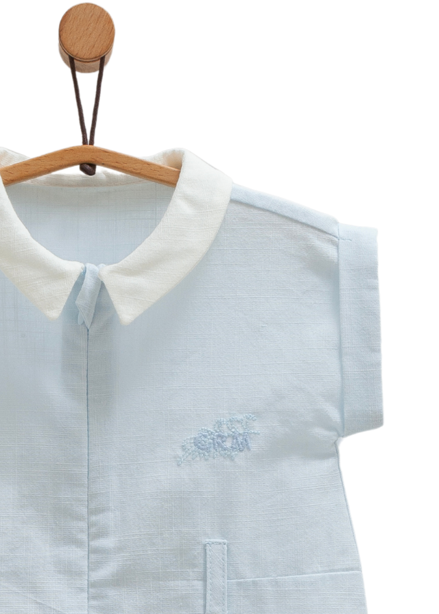 Salopeta Scurta Bleu cu Guler Alb si Fermoar Serenity Boy TE1748 Mell Sweet Baby