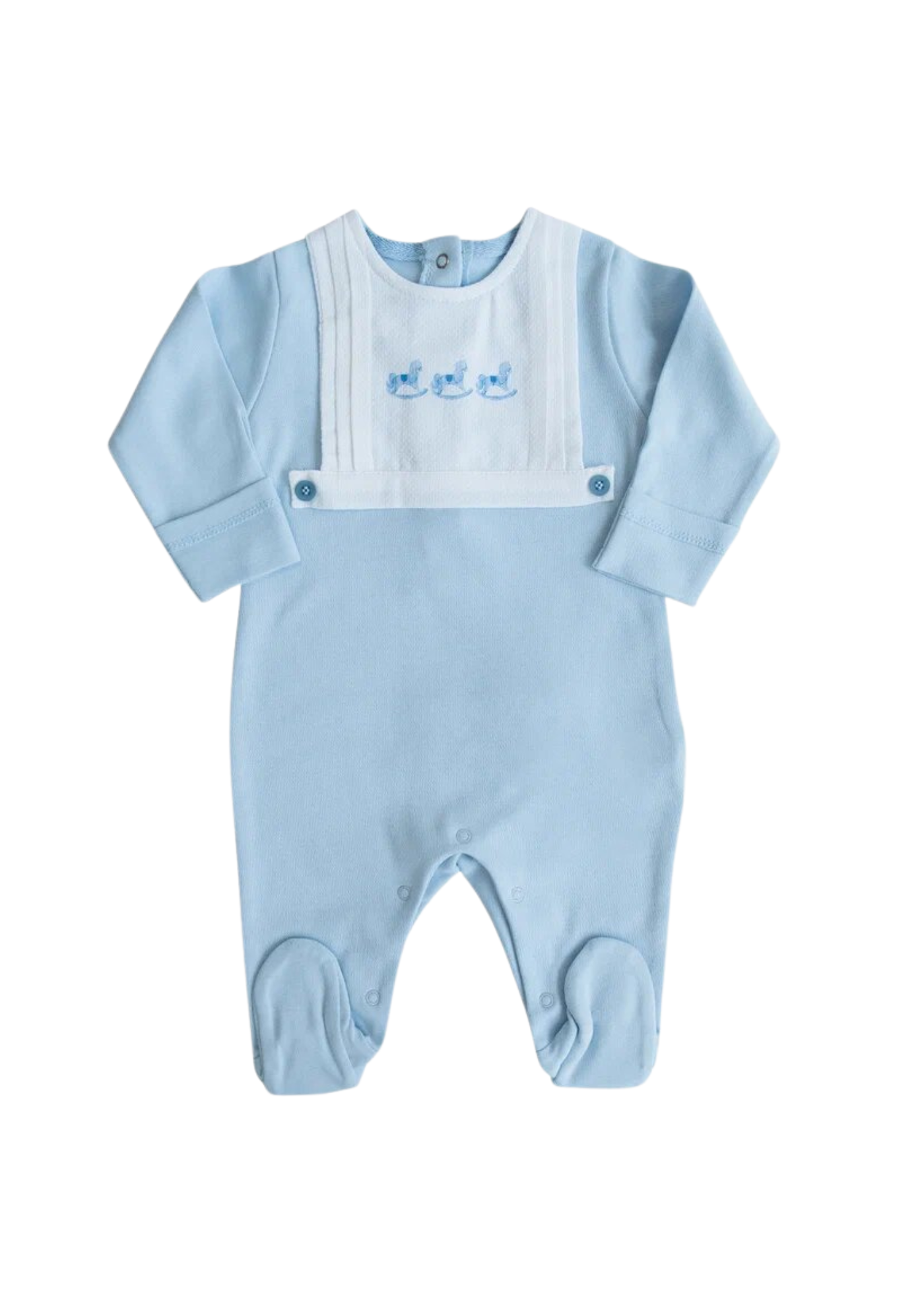Set 2 Piese Bluza si Pantaloni Alb cu Bleu cu Caluti S60339 Kitikate
